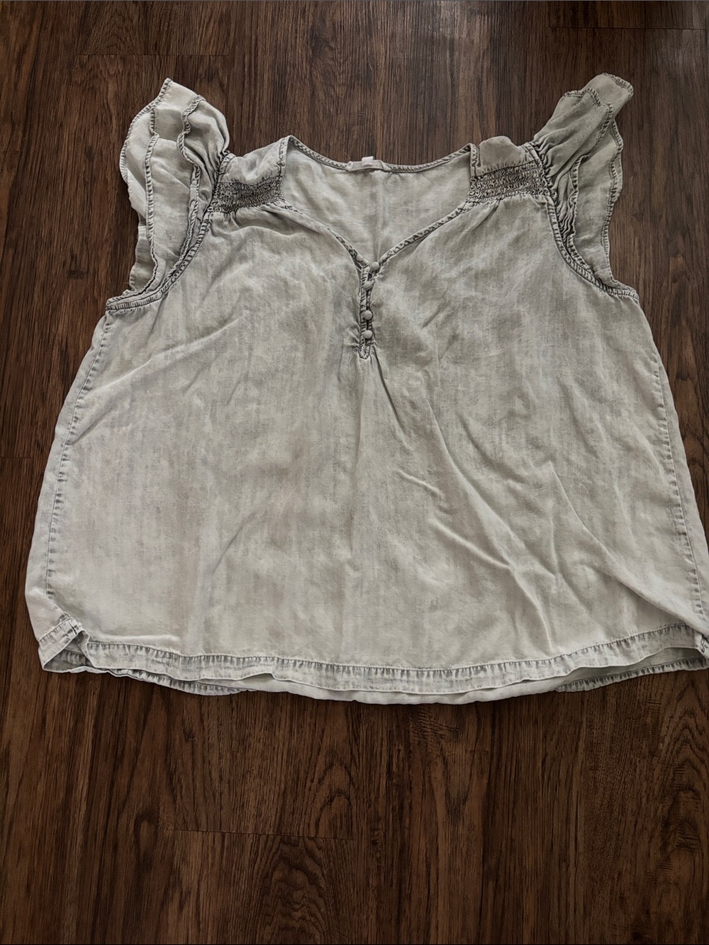 Jane + Delancey Gray Acid Wash Flutter Sleeve Top 2X Boho Lyocell Chambray Babyd